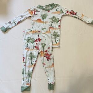 Festive Kids Pajama Set with Santa and Palm Tree Design